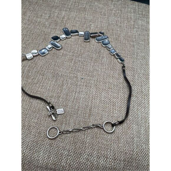 RLM Soho Stamped Silver and Black Leather Necklace Vintage Robert Lee Morris - Picture 4 of 7